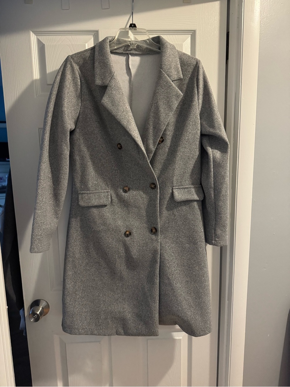 Classic Women's Grey Double-Breasted Coat